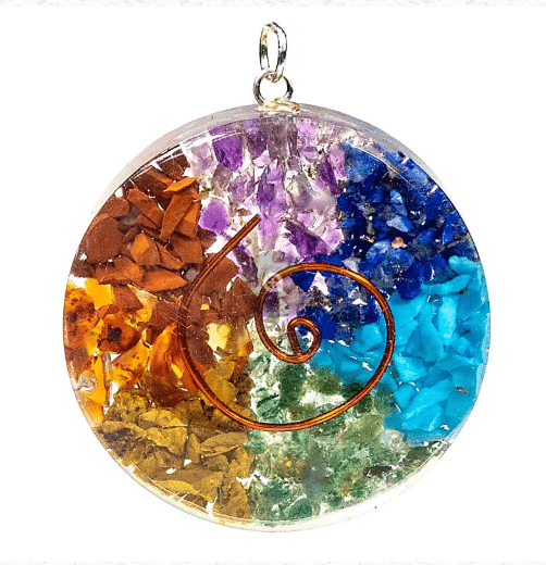 Orgonite pendentif rond multicouleur